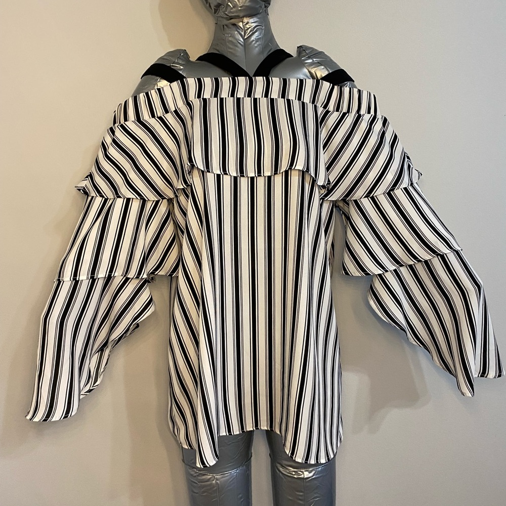 Suzy Shier Monochrome Striped Blouse